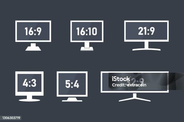 Monitor Aspect Ratio Size Computer Or Tv Display Aspect Ratio Symbols Set Stock Illustration - Download Image Now