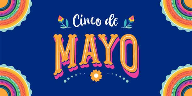 cinco de mayo - 5. mai, bundesfeiertag in mexiko. fiesta banner und poster-design mit fahnen, blumen, dekorationen - mexican culture cinco de mayo backgrounds sombrero stock-grafiken, -clipart, -cartoons und -symbole