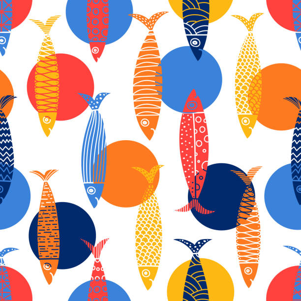 Cute fish.  Kids background. Seamless pattern. Can be used in textile industry, paper, background, scrapbooking. freshwater illustrations stock illustrations