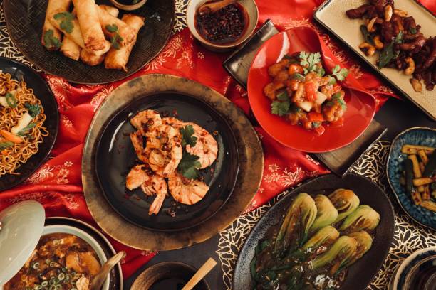 chinesisches essen abendessen - side dish fotos stock-fotos und bilder