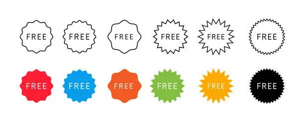Vector illustration of Set of Free vector icons. Gift label stickers collection.