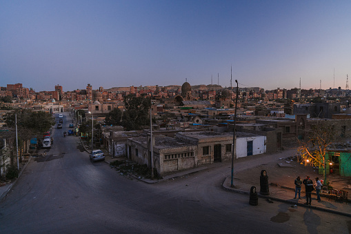 Cairo, Egypt - January 28, 2021: streets of poor district of Cairo at night