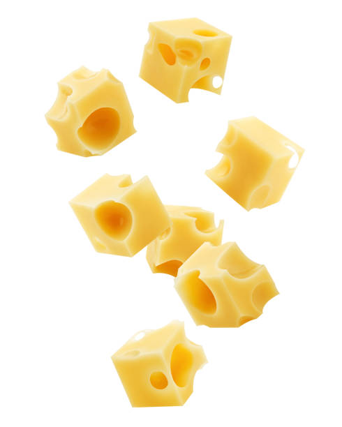 istock Falling cheese cube, isolated on white background, clipping path, full depth of field 1306318337