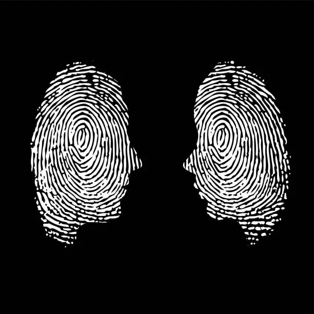 Vector illustration of Fingerprint ID woman and man white silhouettes