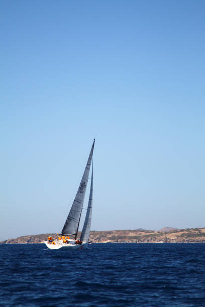 sailing ship yachts  in the open sea. luxury boats. - weather time travel locations nature imagens e fotografias de stock