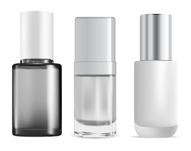 nagellack-flasche. emaille-zylinder-verpackungsset - nail polish isolated cosmetics bottle stock-grafiken, -clipart, -cartoons und -symbole
