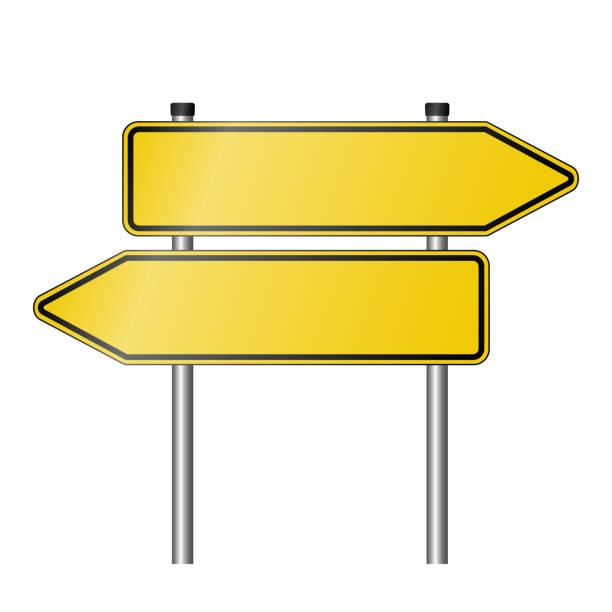 istock yellow signpost road sign as used in Germany pointing in both directions with copy space for text 1306319234