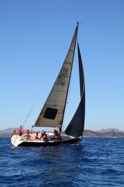 sailing ship yachts  in the open sea. luxury boats. - weather time travel locations nature imagens e fotografias de stock