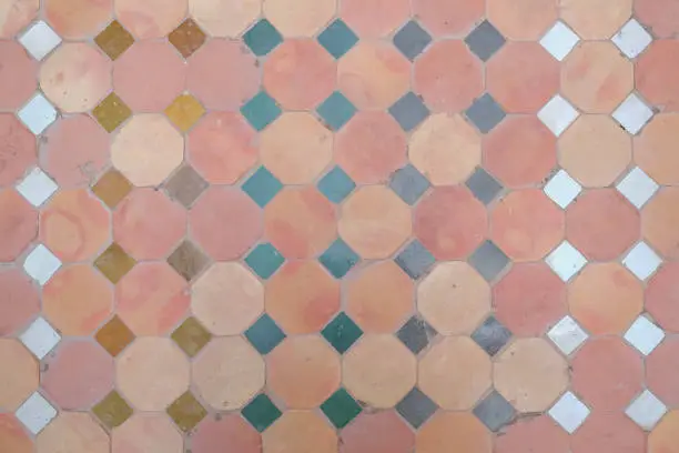 Photo of Multi Colored Coral Tiled Floor in Geometric Pattern