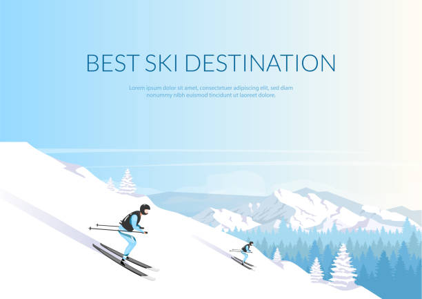 лучший лыжный баннер назначения плоский вектор шаблон - ski resort mountain winter mountain range stock illustrations
