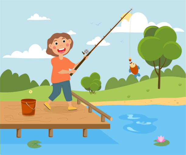 1,200+ Kids Fishing Pole Stock Illustrations, Royalty-Free Vector