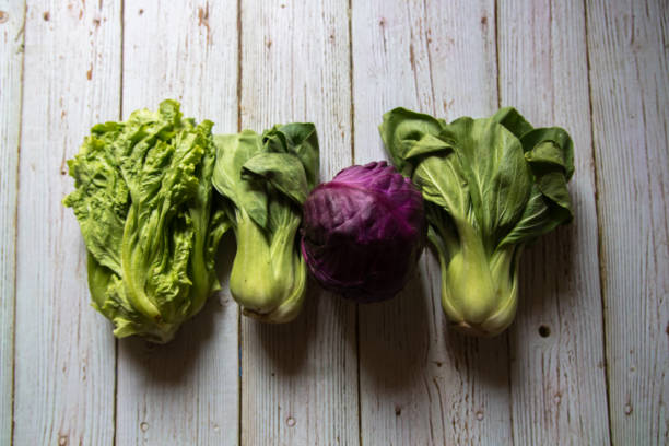 surowa czerwona kapusta warzywna z zastosowaniem selektywnej ostrości - kohlrabi purple cabbage organic zdjęcia i obrazy z banku zdjęć