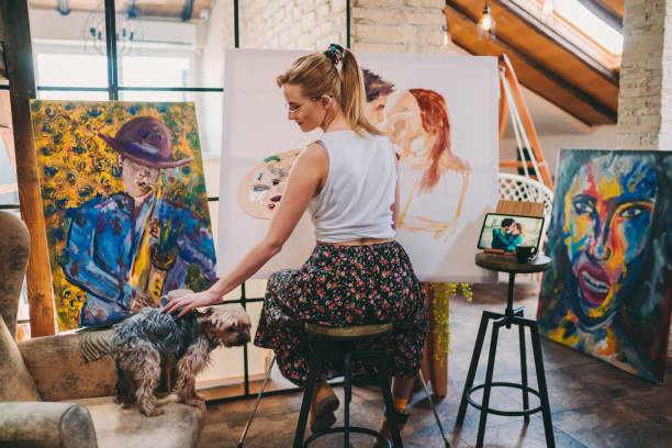 Artist painting in art studio