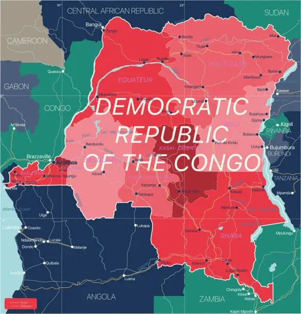 Vector illustration of Democratic Republic of Congo country detailed editable map