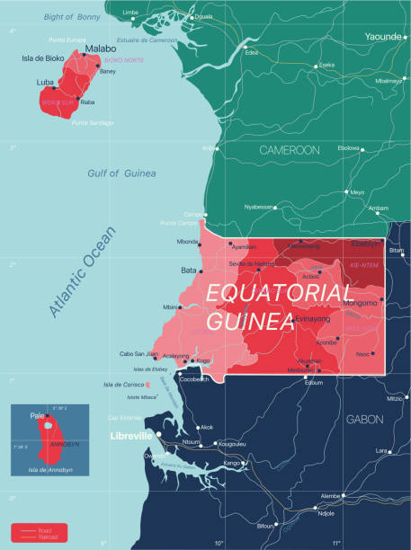 ilustrações de stock, clip art, desenhos animados e ícones de equatorial guinea country detailed editable map - equatorial guinea