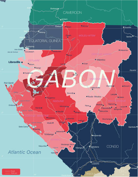 ilustrações de stock, clip art, desenhos animados e ícones de gabon country detailed editable map - equatorial guinea