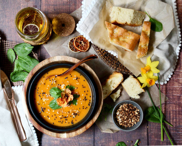 Orange soup with focaccia
