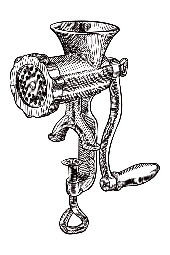 Old style illustration of a meat grinder