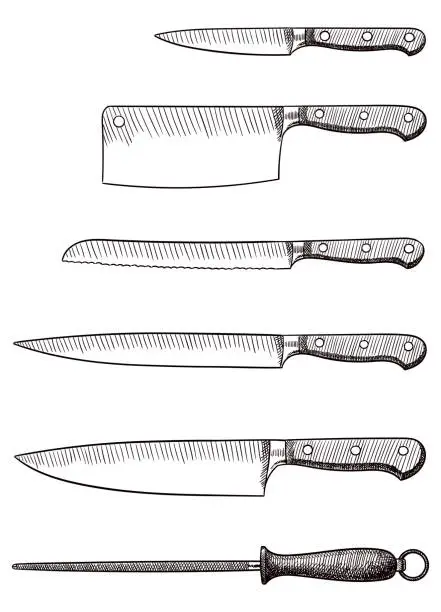 Vector illustration of Vector drawing of a set of knives