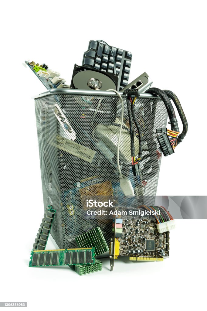 Computer Components Trash Computer Parts In A Trash Bin Stock Photo - Download Image Now ...