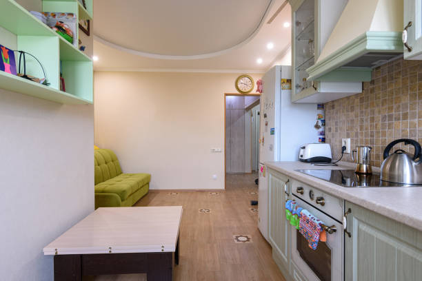 istock Entrance hall combined with the kitchen, view from the kitchen side 1306337172