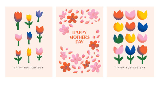 Happy Mothers day Set of Mother's Day greeting cards with textured floral elements.
Editable vectors on layers. mothers day stock illustrations