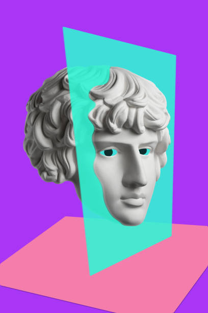istock Collage with sculpture of human face in a pop art style. Modern creative concept image with ancient statue head. Zine culture. Contemporary art poster. Funky punk minimalism. Retro surreal design. 1306338360
