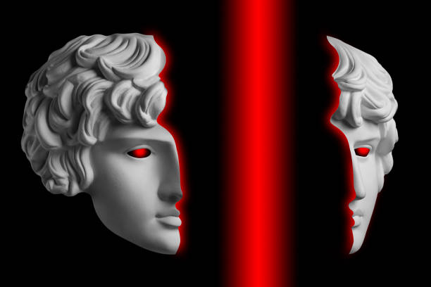 istock Collage with sculpture of human face in a pop art style. Modern creative concept image with ancient statue head. Zine culture. Contemporary art poster. Funky punk minimalism. Retro surreal design. 1306338382