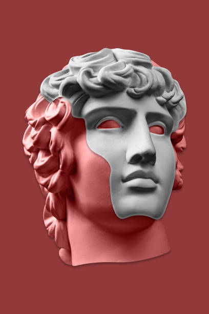 istock Collage with plaster antique sculpture of human face in a pop art style. Modern creative concept image with ancient statue head. Zine culture. Contemporary art poster. Funky minimalism. Retro design. 1306338417