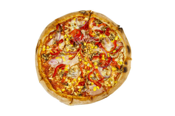 istock Delicious fresh pizza isolated on white background 1306341572
