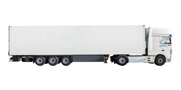 istock Side view of a new large white cargo truck with copy space isolated on white 1306341599