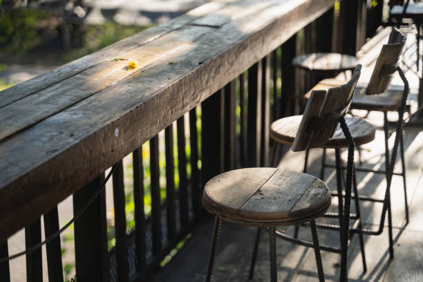 istock wood chairs and table in the cafe 1306341710