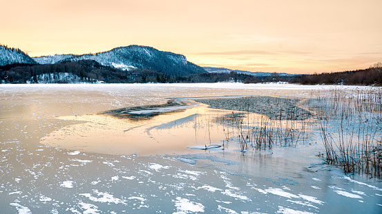 Frozen lake at Cerro Castillo National Park in the Chilean Patagonia