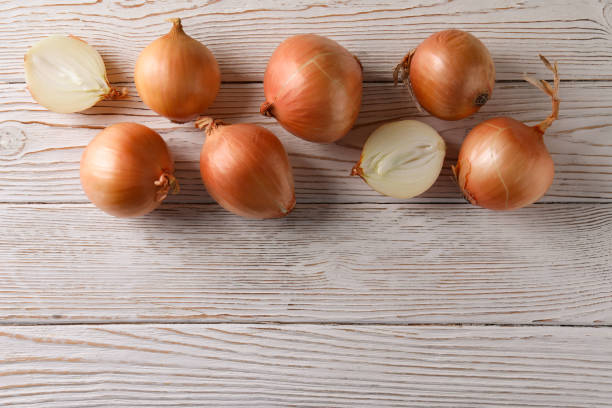 istock Ripe fresh onion on wooden background, space for text 1306344922