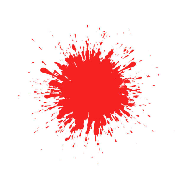 красные чернила брызгали на белом фоне, образованном отдельными частицами. - spray blood splattered paint stock illustrations