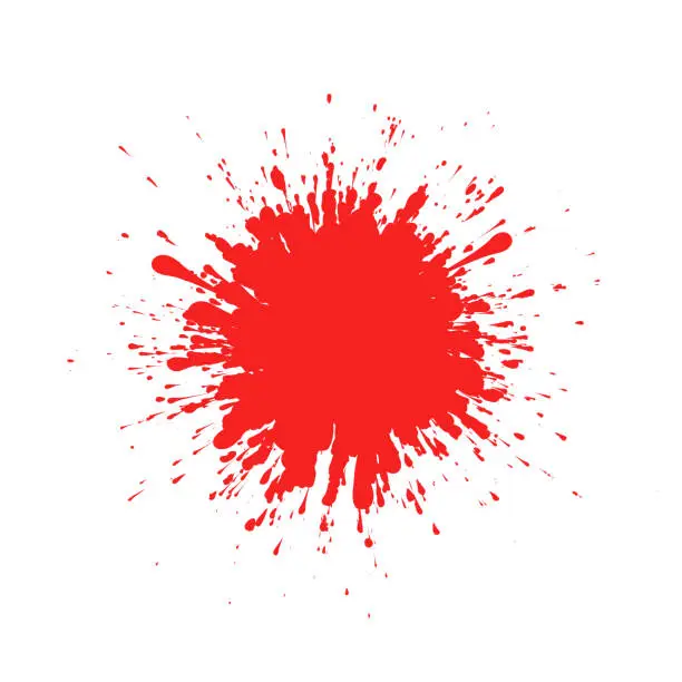 Vector illustration of Red ink splatter on white background formed by individual particles.