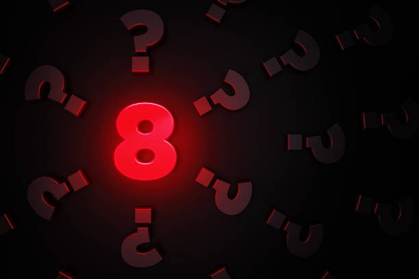 istock Q And A Concept - Red Number Eight Glowing Amid Black Question Mark Symbols On Black Background 1306346364