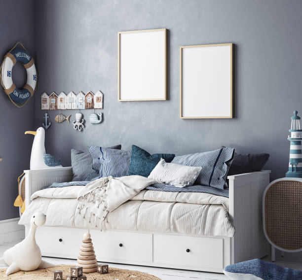 istock Mock up frame in cozy kids room interior background 1306351992