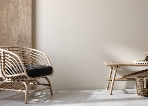 istock Mock up in home interior background, nomadic living room with bench and decor 1306352000