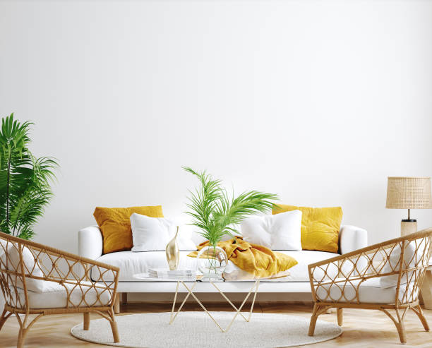 Mockup frame, wall in interior background, Coastal style