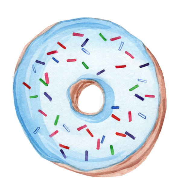 istock Watercolor hand drawn blue round glazed sprinkle donut isolated on white background 1306354729