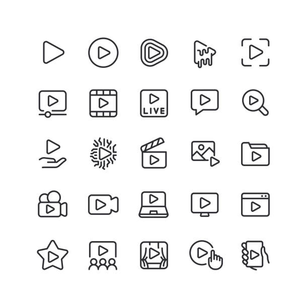 illustrations, cliparts, dessins animés et icônes de jouer line icons editable stroke - vidéo