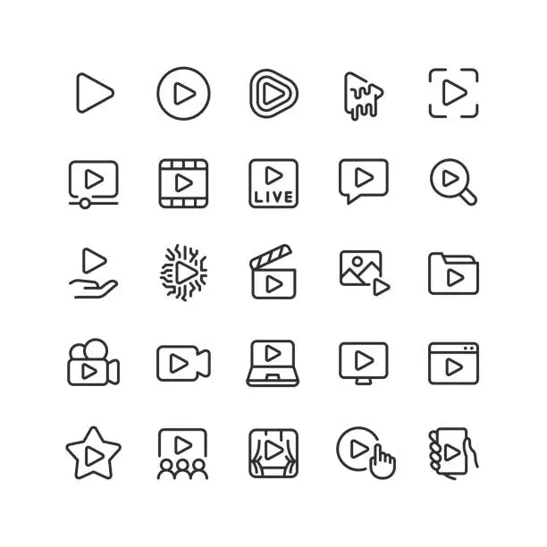 Vector illustration of Play Line Icons Editable Stroke