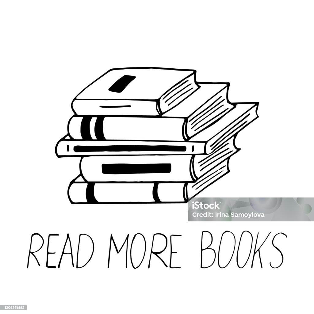 Reading Stack Doodle Books Stack And Lettering Read More Books Template Card Poster Sketch ...