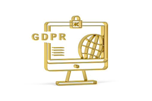 Golden 3d GDPR web settings icon isolated on white background - 3D render