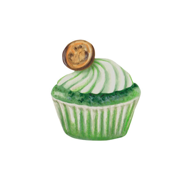 Hand drawn watercolor green cupcake with whipped cream and coin on it. For St.Patrick's holiday, birthday party, cook books, cafe desserts menu, prints, stickers, stationery, t-shirts, food blog, logo Hand drawn watercolor green cupcake with whipped cream and coin on it. For St.Patrick's holiday, birthday party, cook books, cafe desserts menu, prints, stickers, stationery, t-shirts, food blog, logo irish birthday blessing stock illustrations
