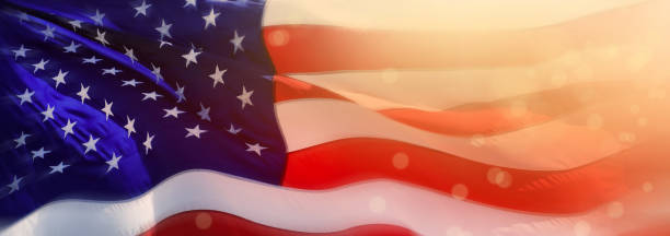 istock Close up shiny American flag 1306357851