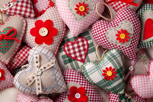 Front view of red heart pillow on white background, isolated. Valentine's day concept.