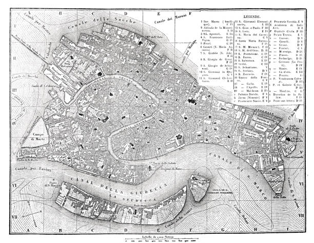 античная карта венеции италия 1862 - 1862 stock illustrations