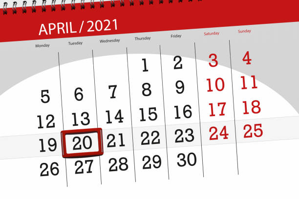 istock Calendar planner for the month April 2021, deadline day, 20, tuesday 1306366112
